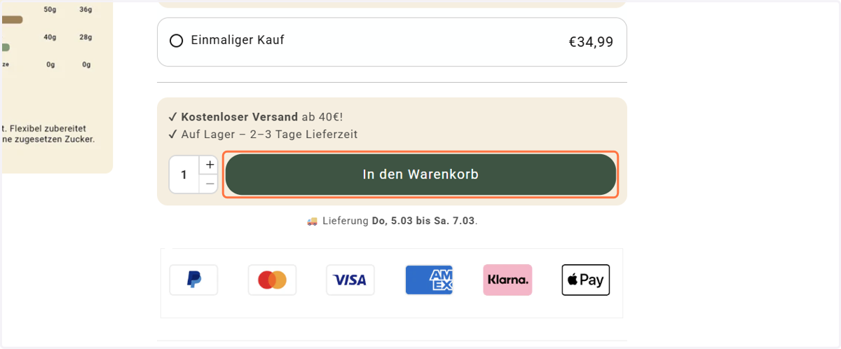 Klicke auf "In den Warenkorb"
