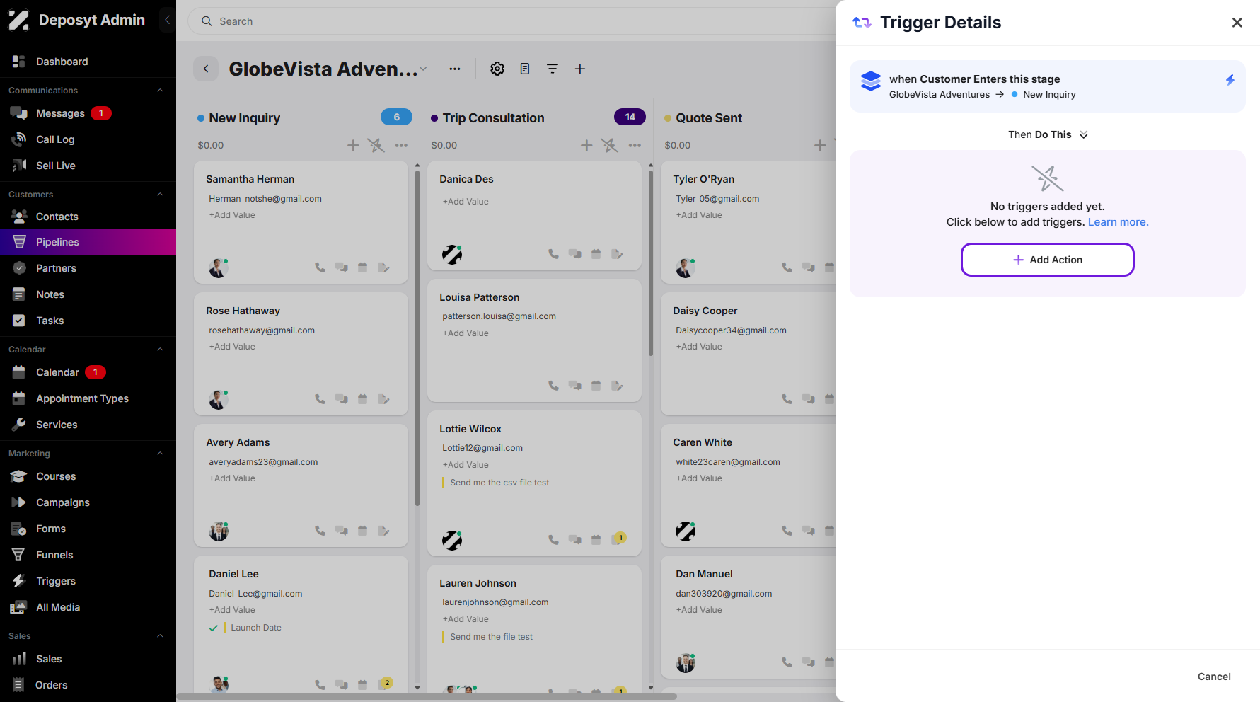 Step 10: Click Add Action to proceed with adding your Trigger.
