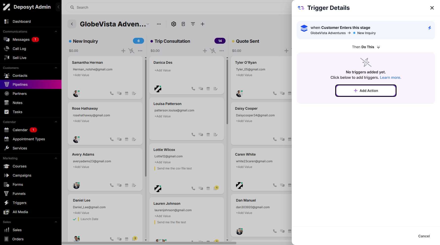 Step 10: Click Add Action to proceed with adding your Trigger.