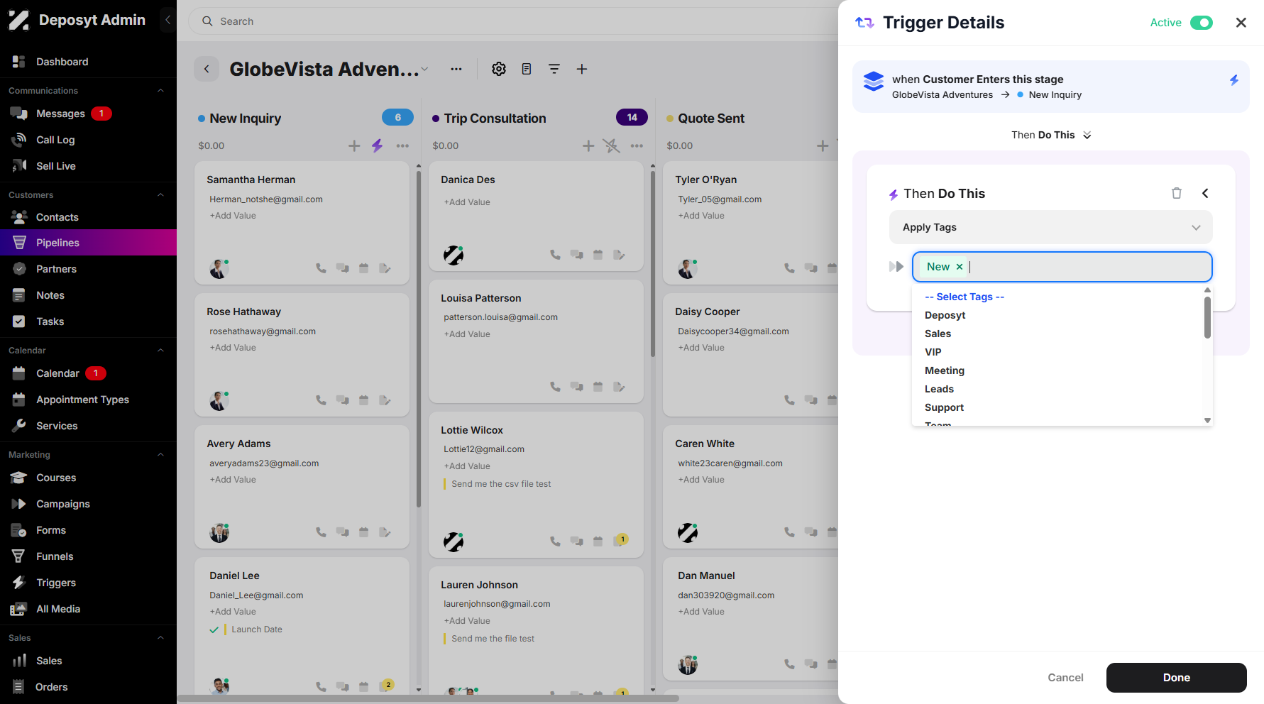 Step 13: Once set up, toggle the Active button to enable the Trigger.