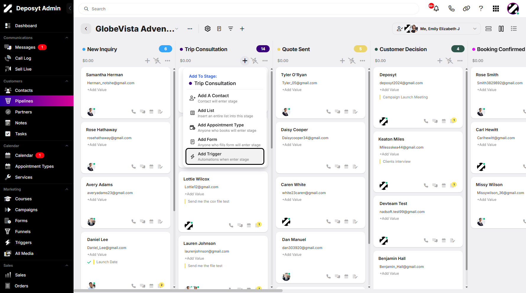 Step 8: When the dropdown menu appears, click Add Trigger to continue.