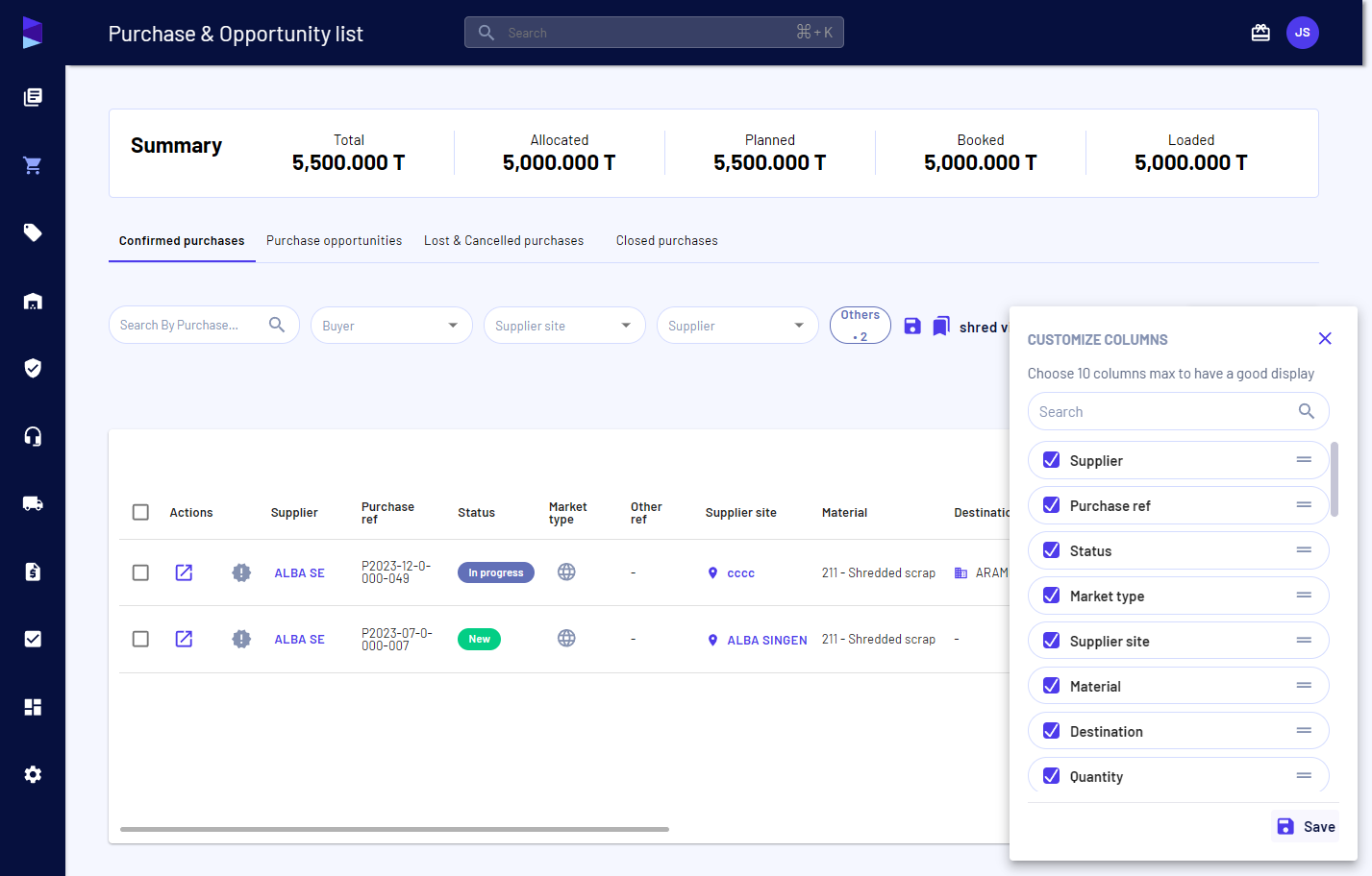 Customize the columns and click on 'Save'
