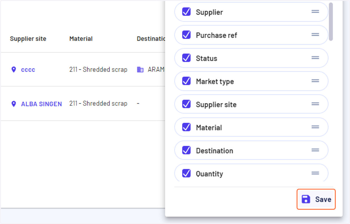 Customize the columns and click on 'Save'