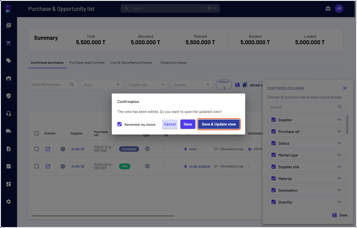 Click on 'Save & Update view'