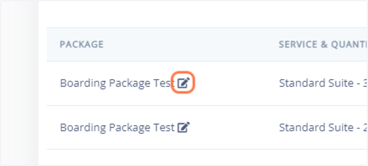 Go to the packages section on the associated pet owners profile. Click on the edit button next to the associated package.