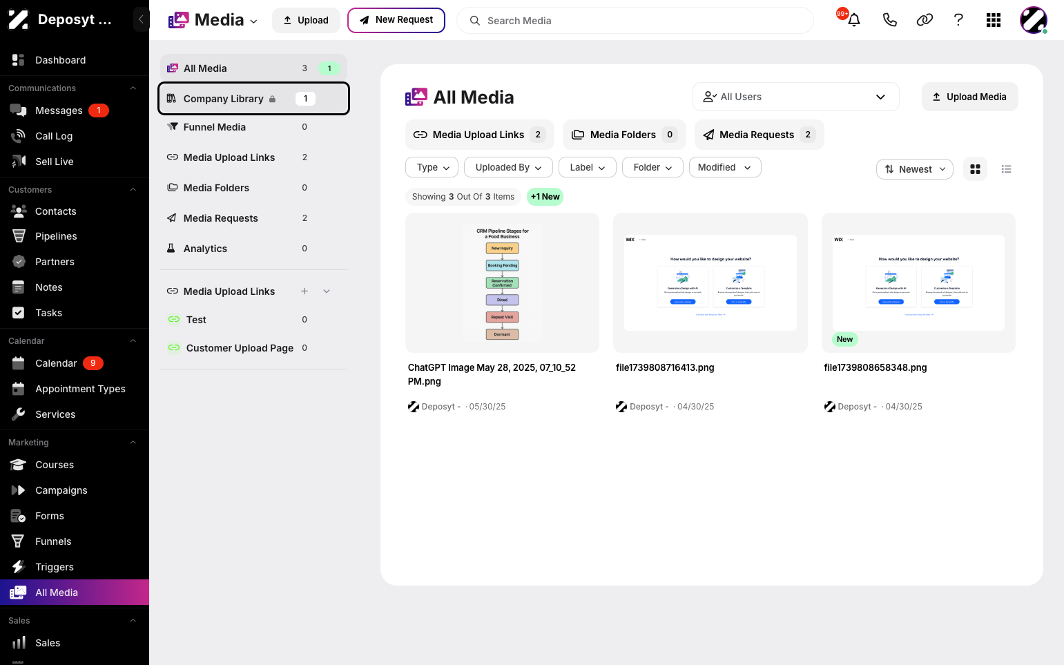 Step 3: Click the Company Library button in the side menu to open the Company Library and access your uploaded media.