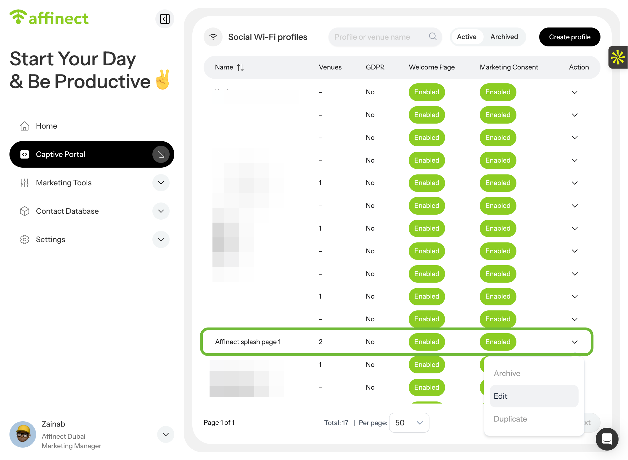 Select a Social Wi-Fi Profile to Edit