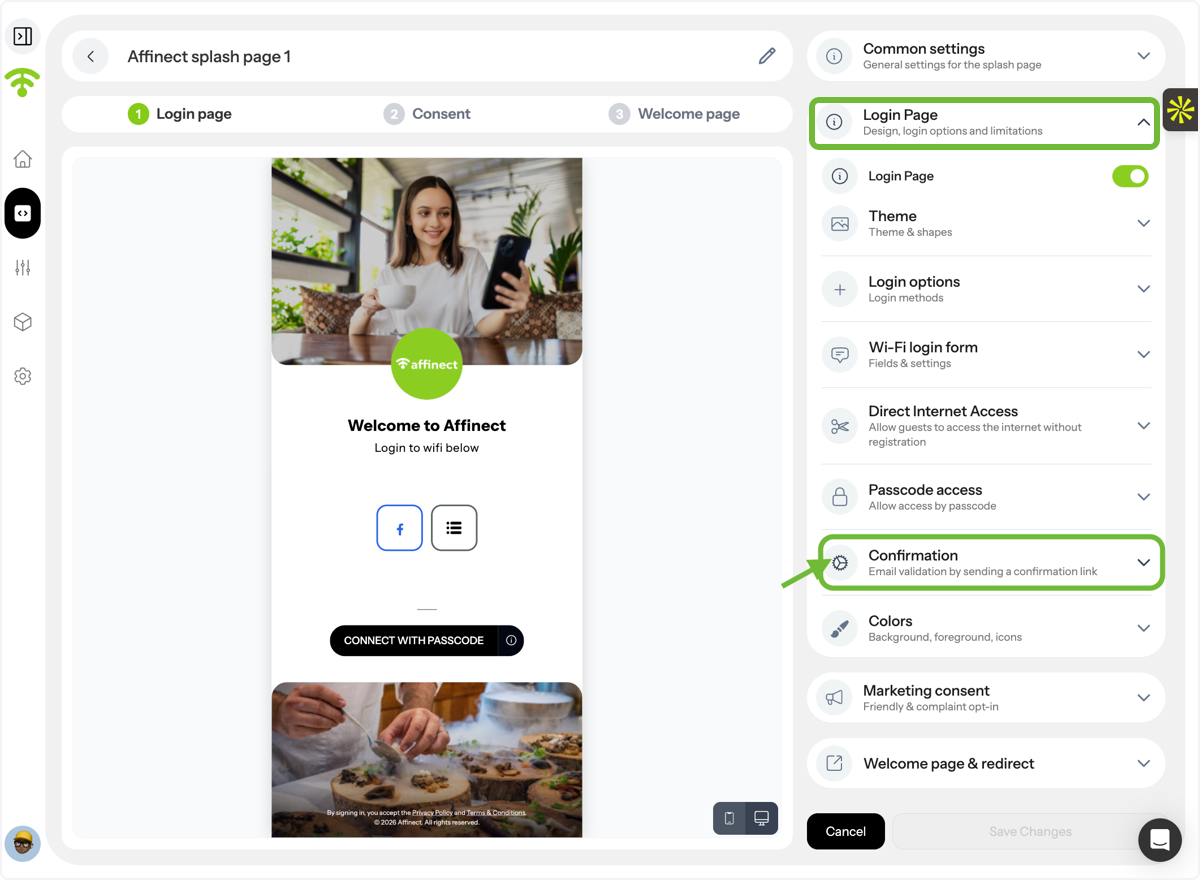 Go to Login Page Settings