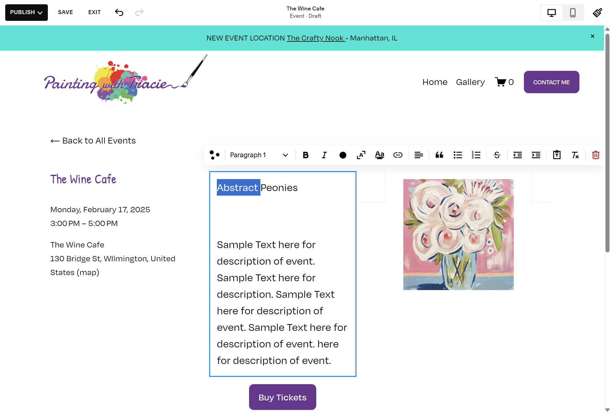Click on Back to All Events…