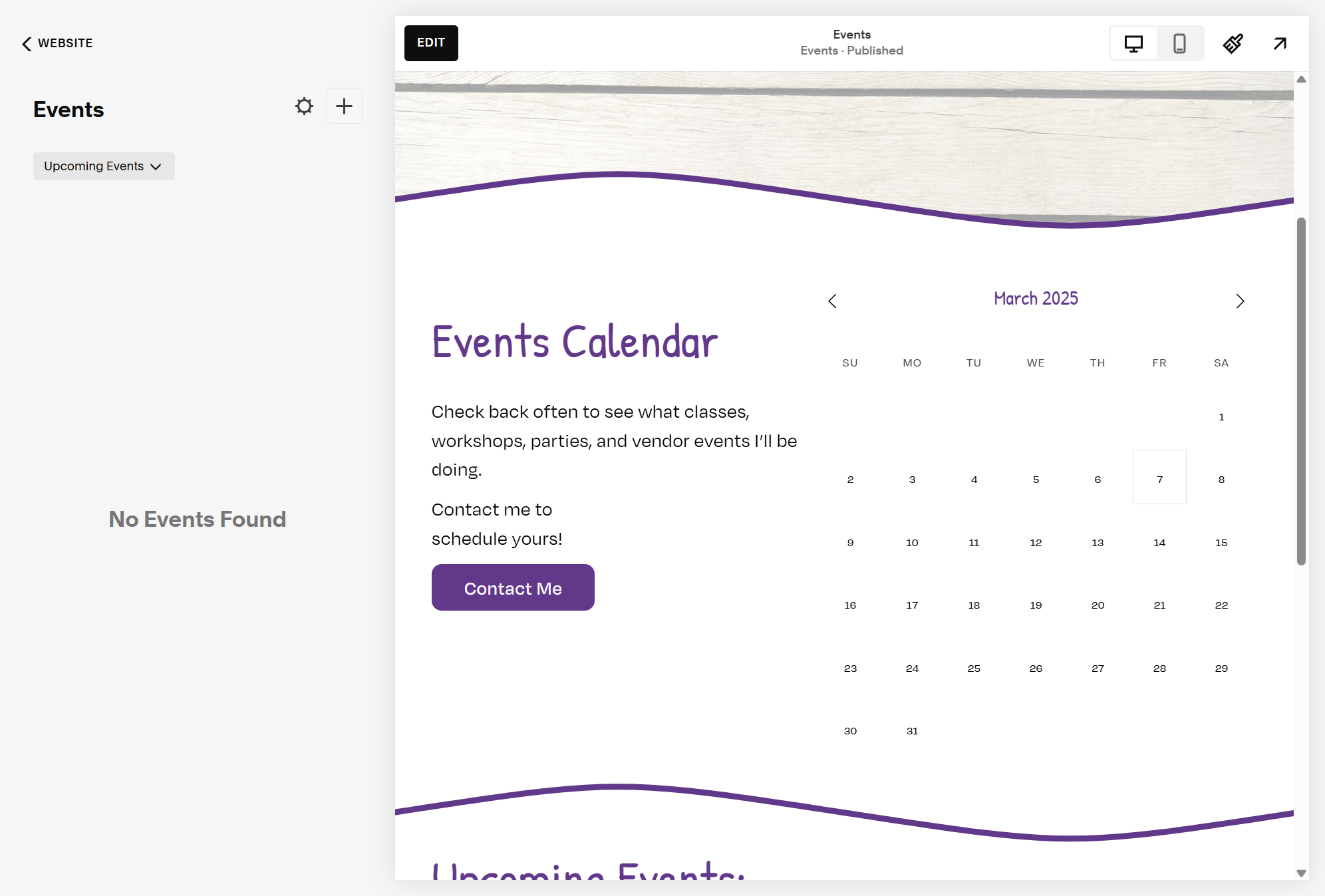 Click on Upcoming Events