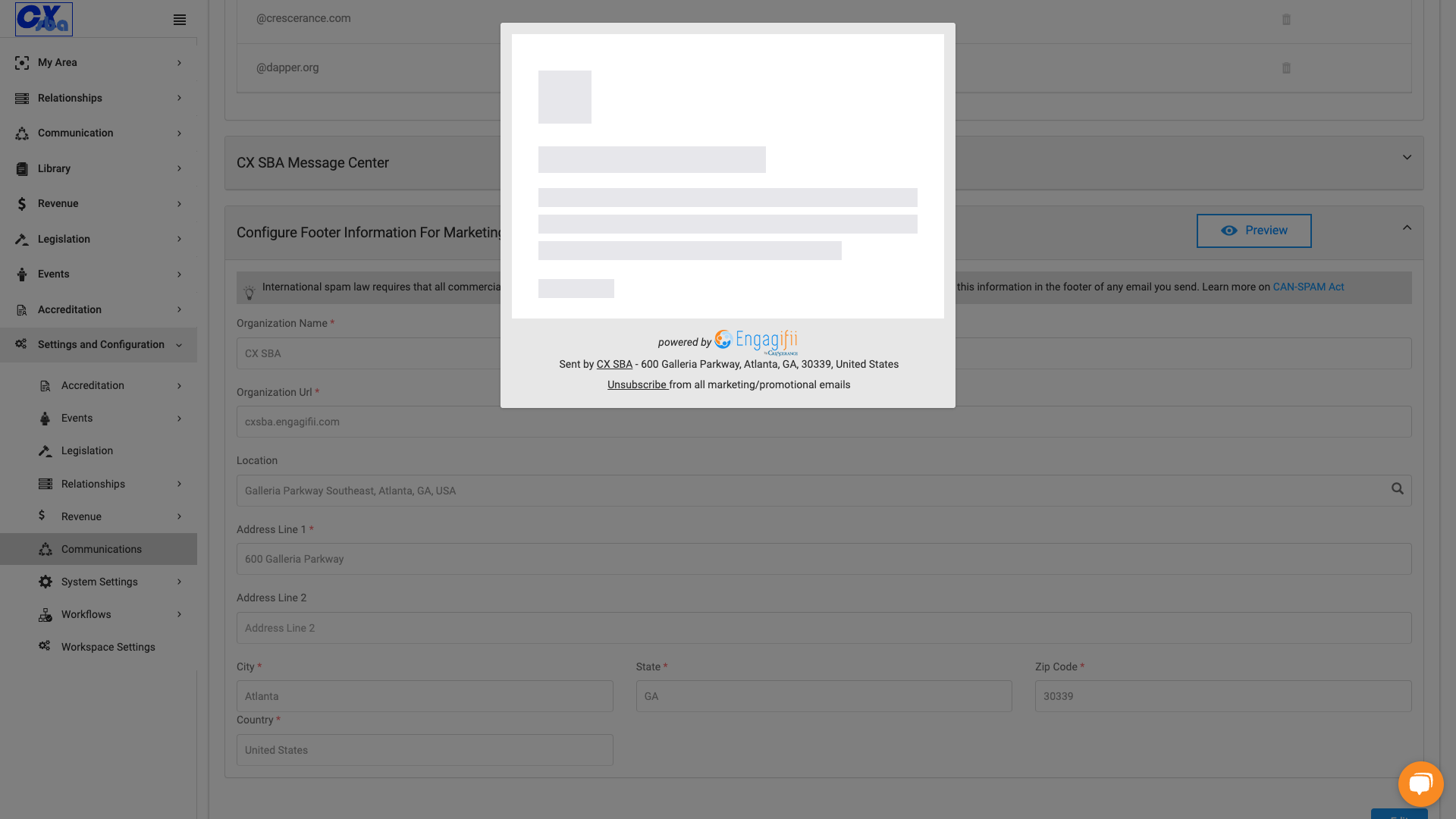 You can view the footer with company information and unsubscribe link