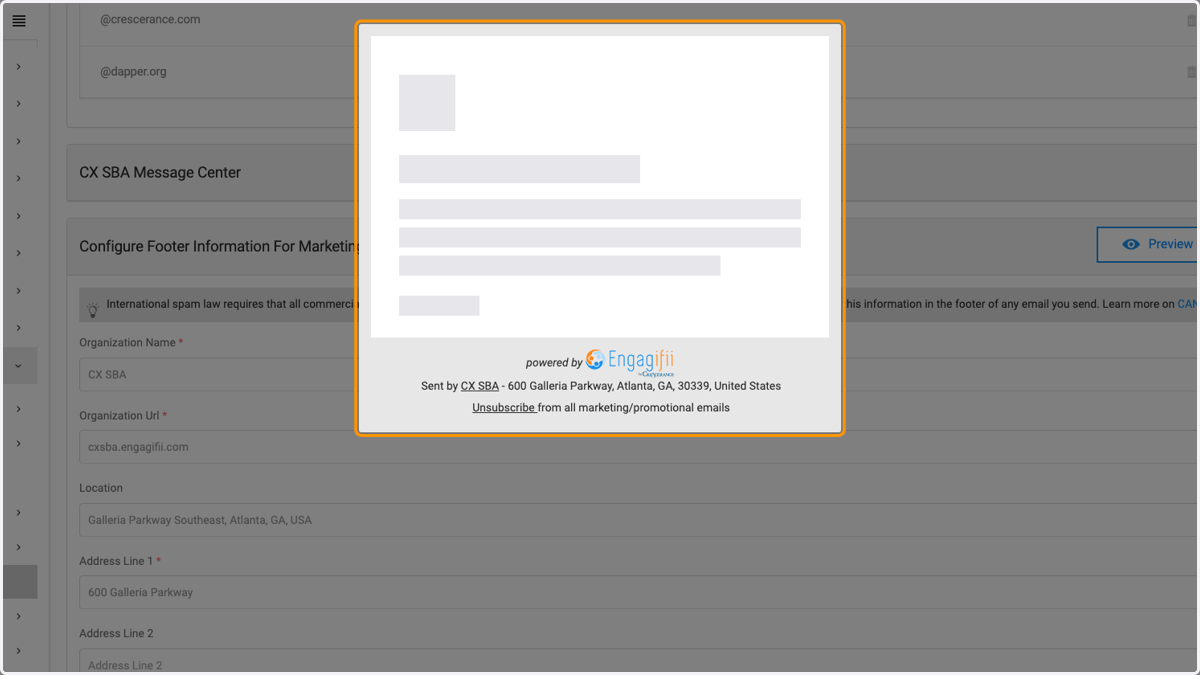 You can view the footer with company information and unsubscribe link