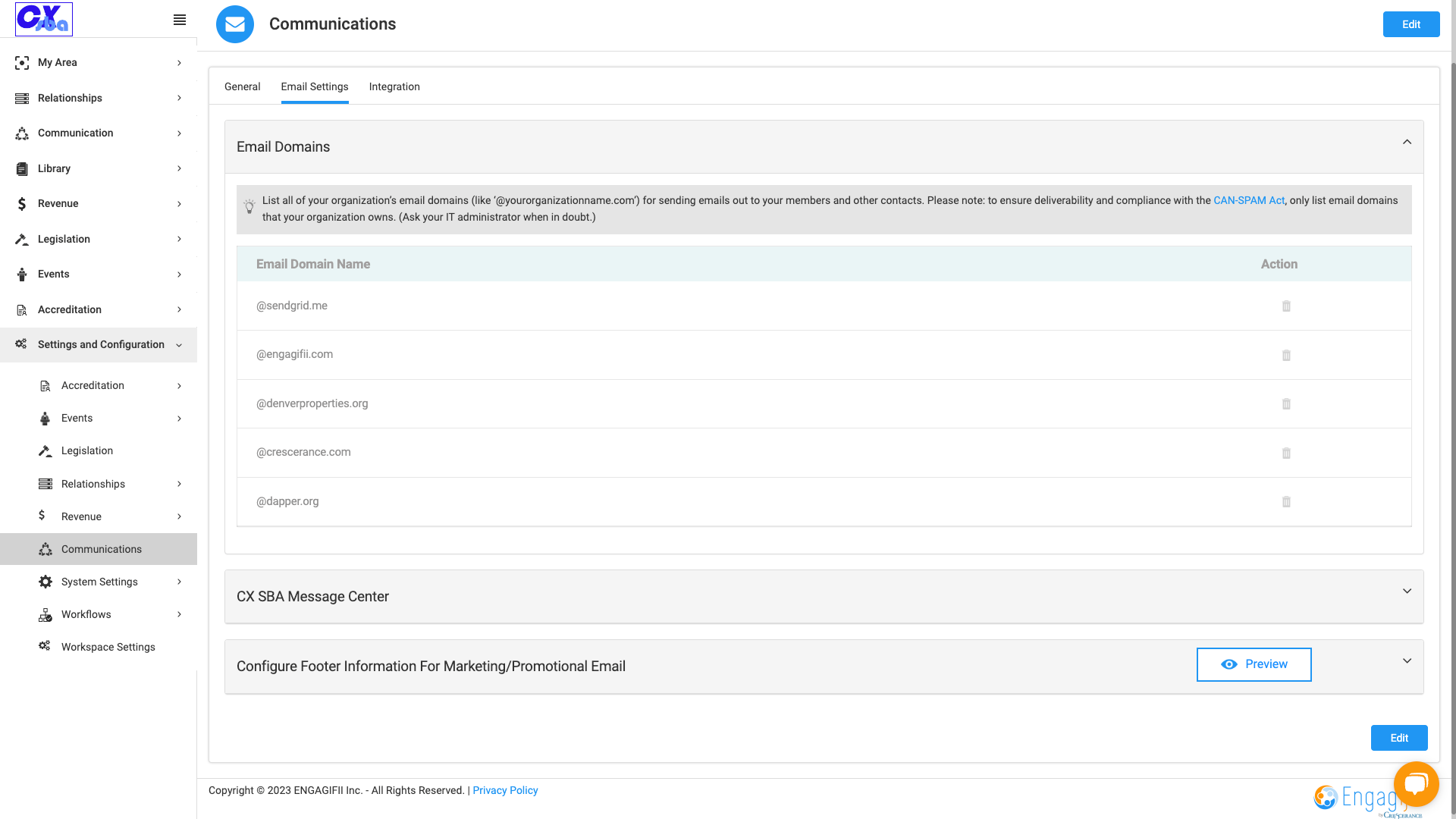 Click on drop down arrow to configure footer information