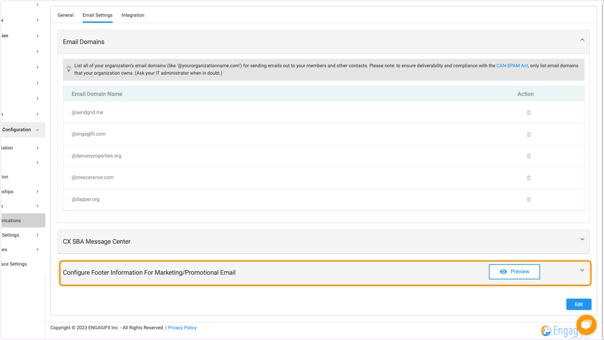 Click on drop down arrow to configure footer information
