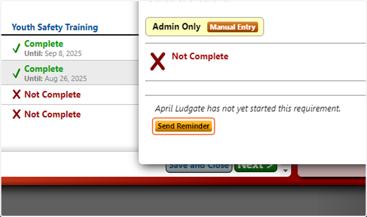 Click on Send Reminder