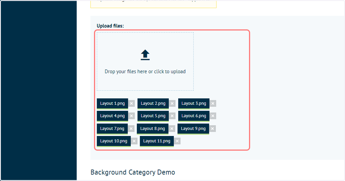 Click the upload area and select files to use as your background options
