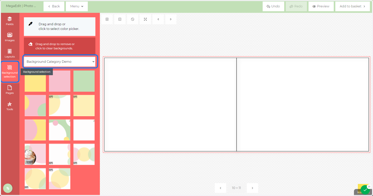 Click on Background selection and select a category