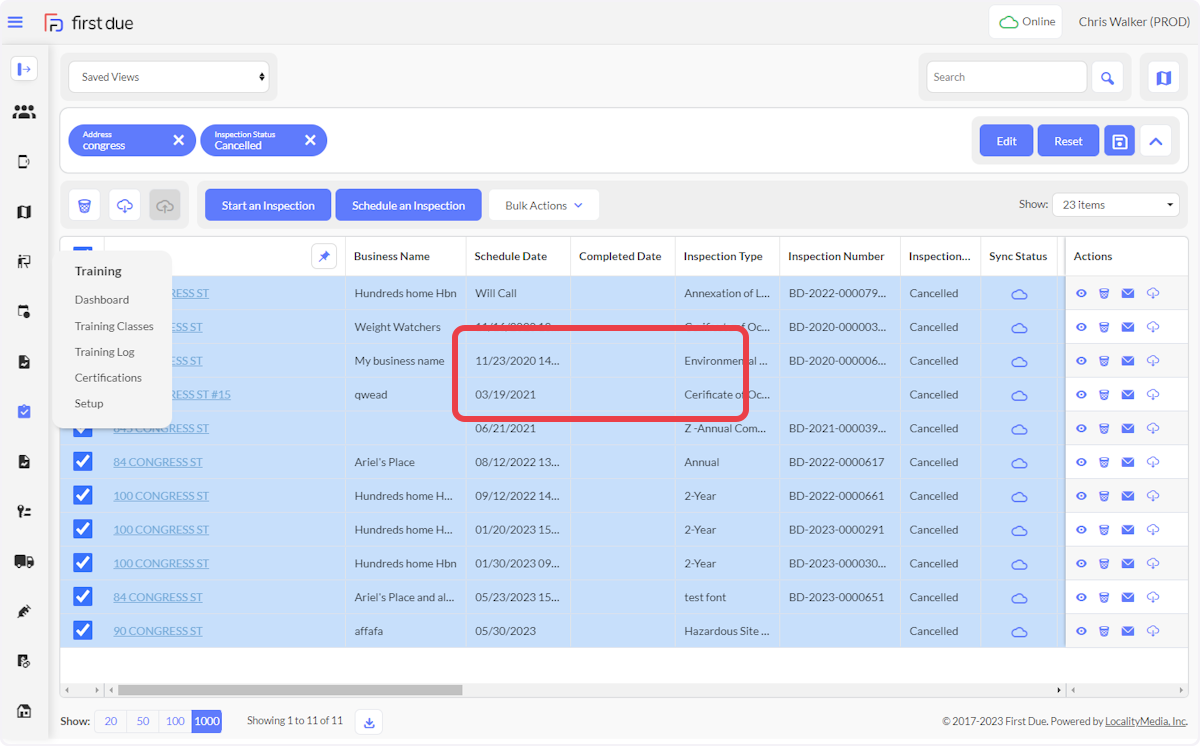 Click on Bulk Actions for additional operations. 