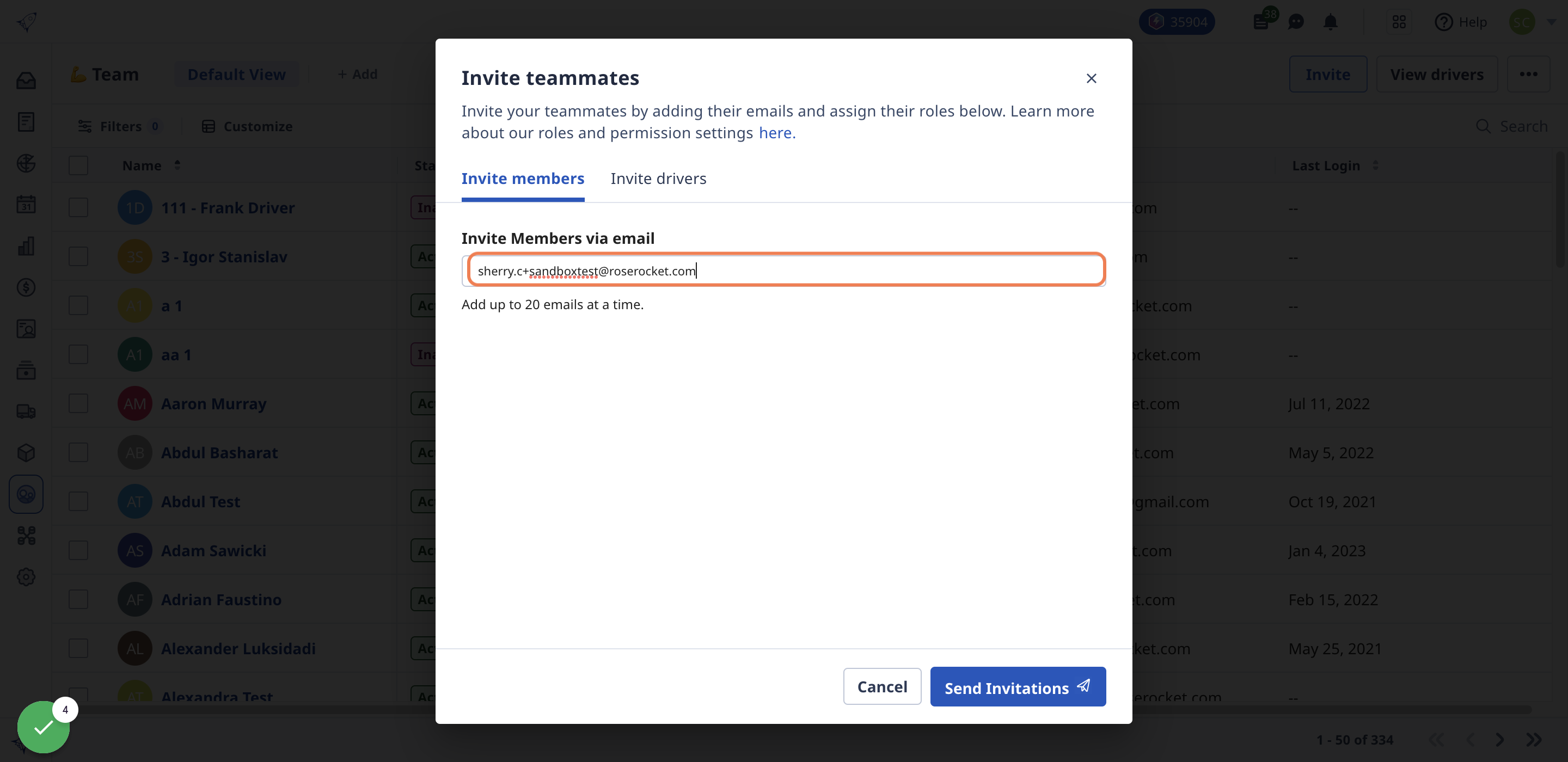 Add your new team member's email address then hit the enter key.