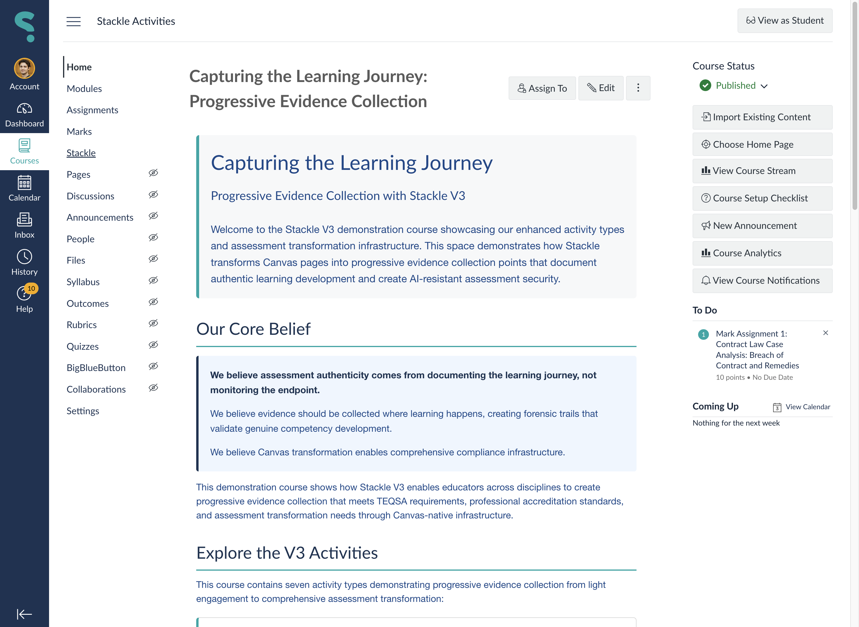 Click on Stackle in the left menu of your Course