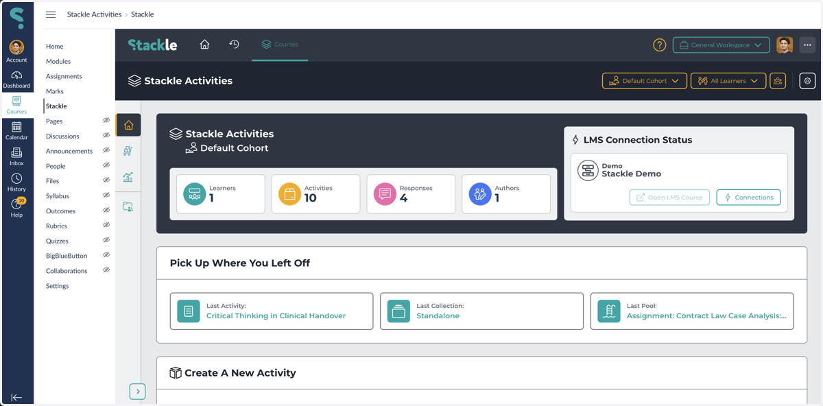 You can now access Stackle inside your Canvas Course