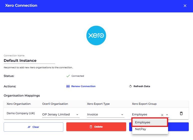 Click on Xero Export Group dropdown