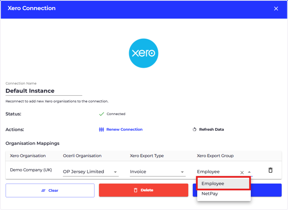 Click on Xero Export Group dropdown