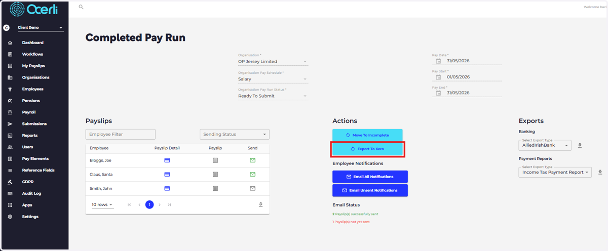 Click on EXPORT TO XERO