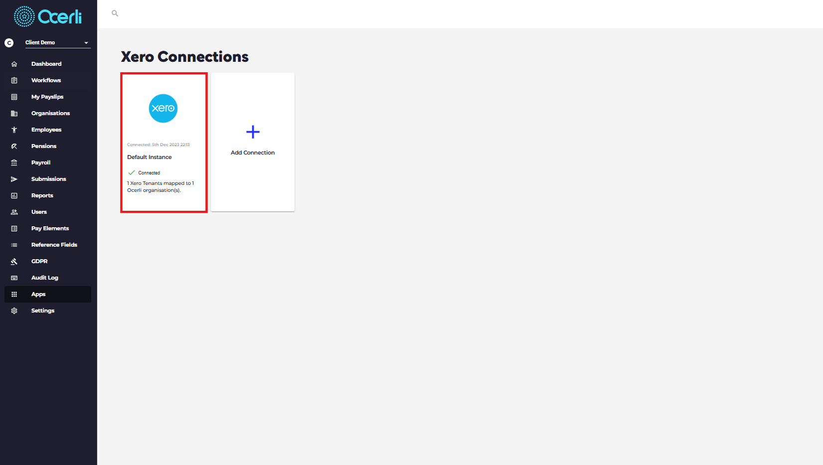 Click on your Xero Connected Organisation