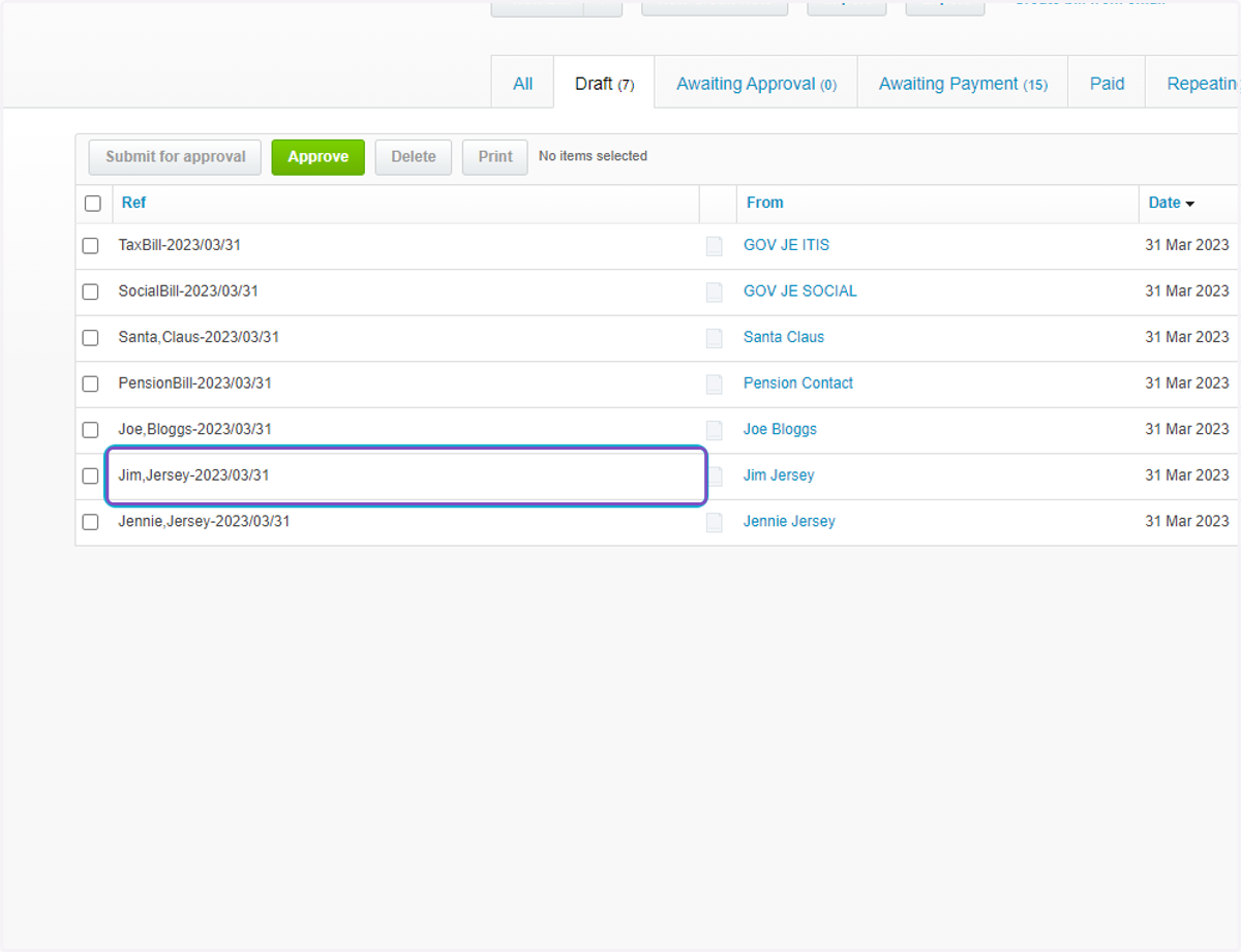 Click on any Draft bill to review the information