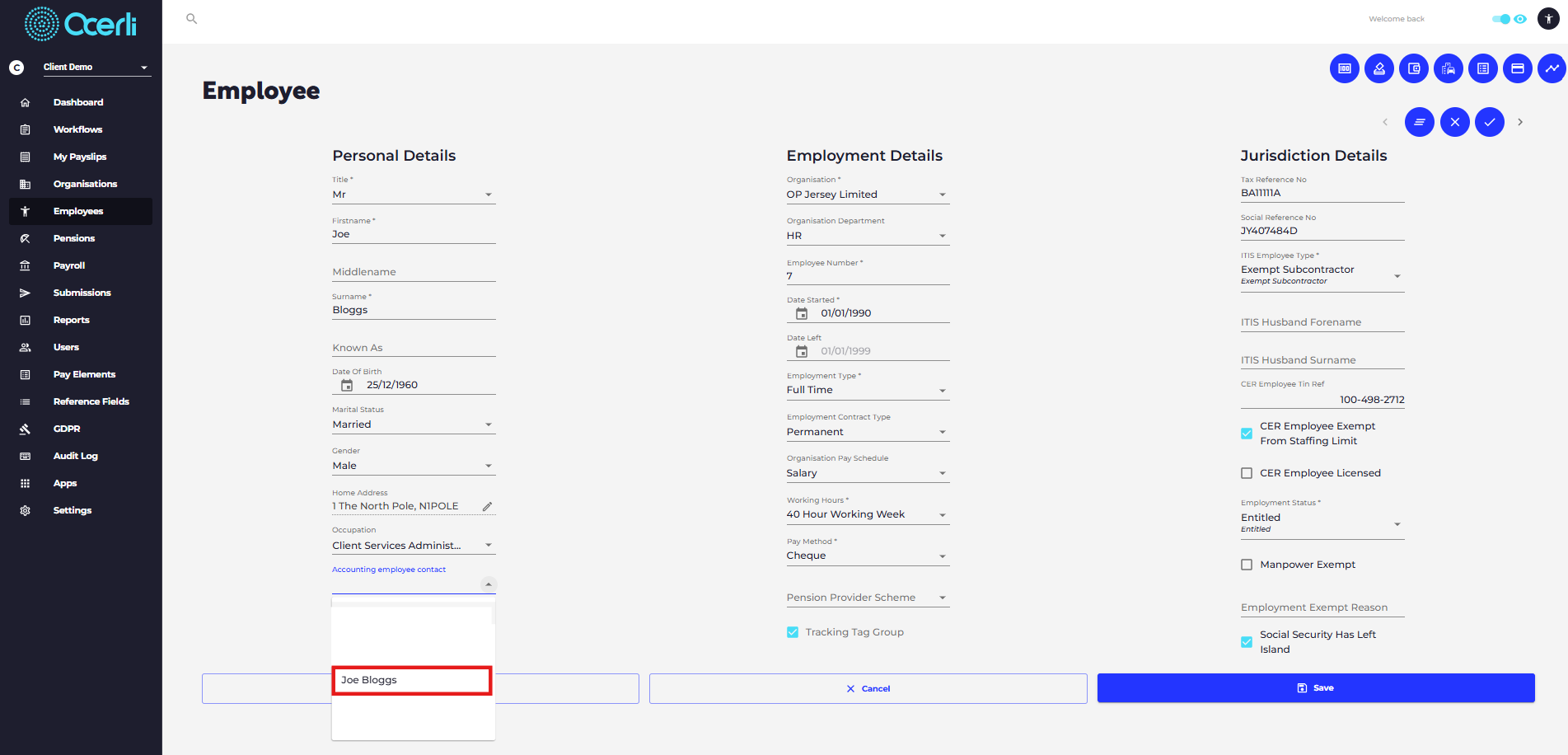 Type or Select the relevant Xero Contact record