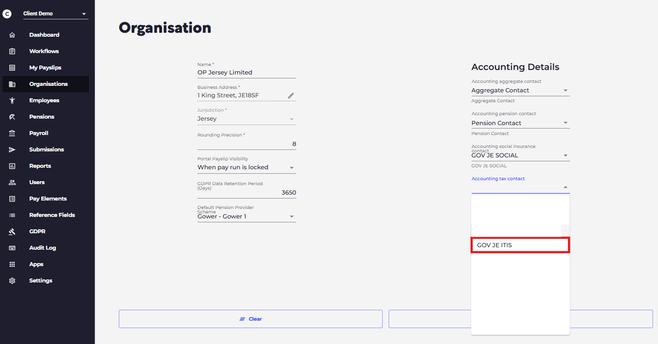Select the relevant Xero Tax contact