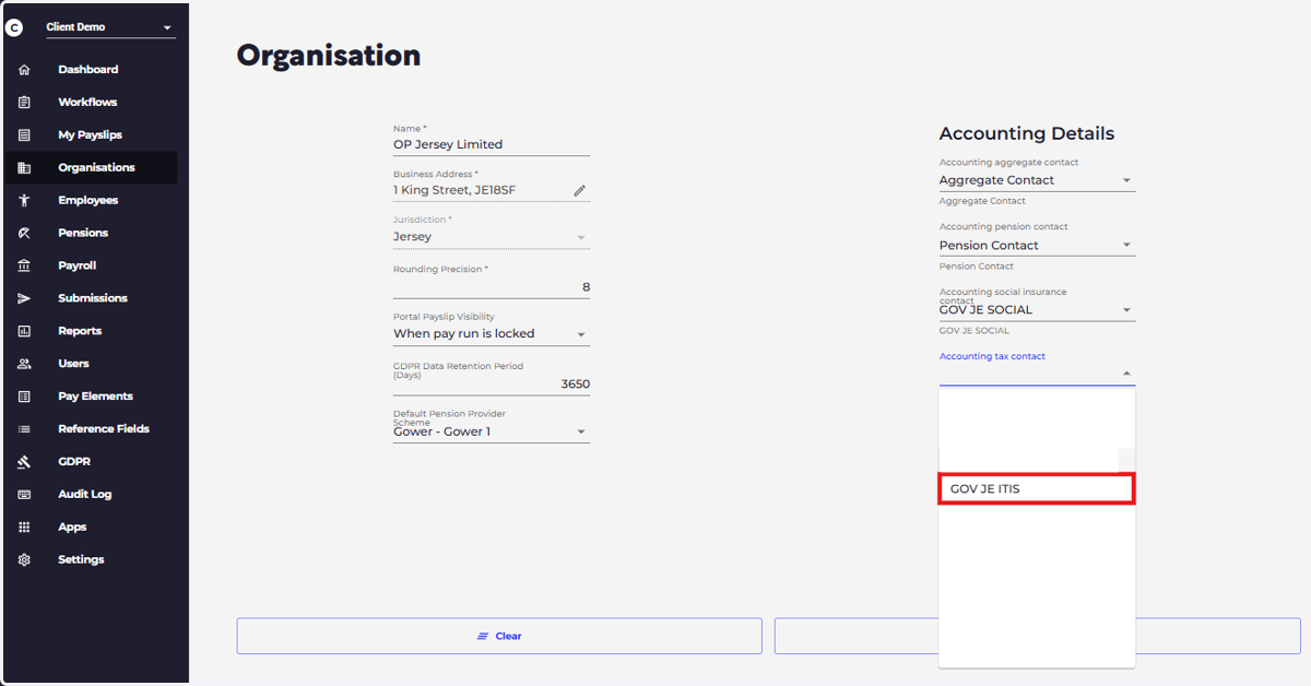 Select the relevant Xero Tax contact