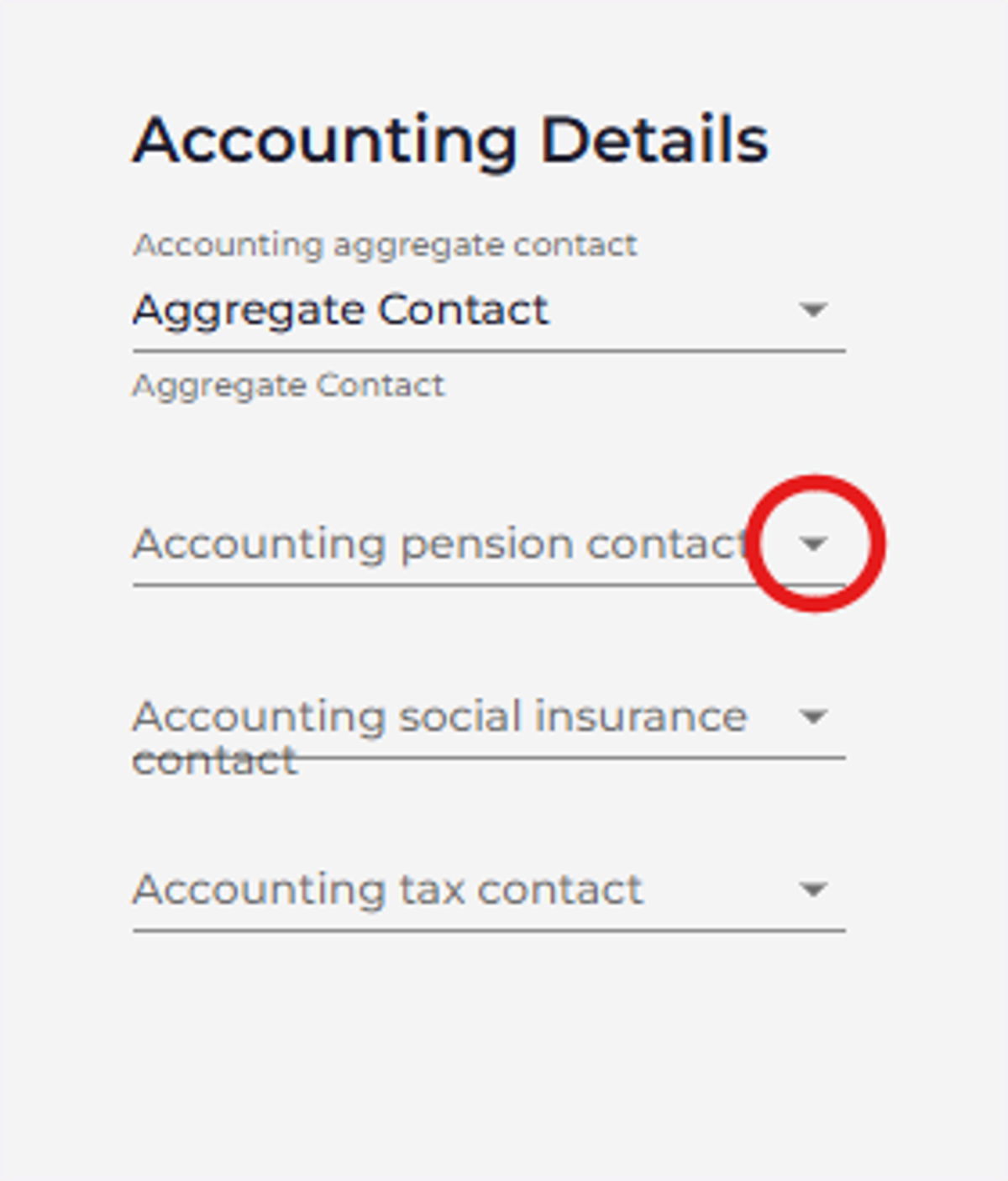 If required, Click the Pension Contact drop down