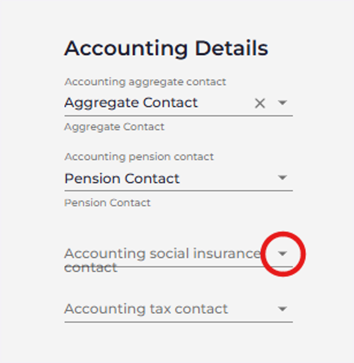 Click on the Accounting Social Insurance Contact drop down