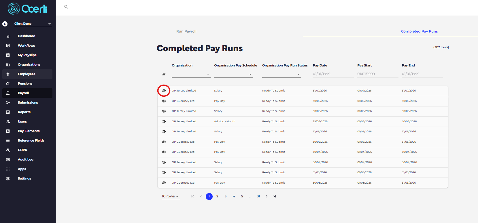 View a Completed Pay Run you would like to export to Xero