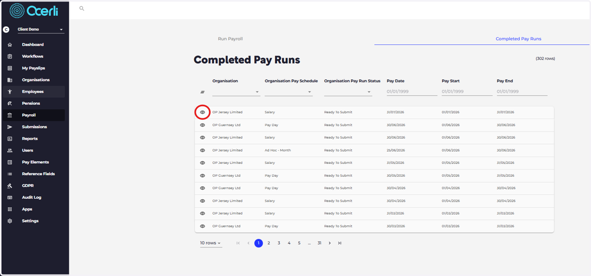 View a Completed Pay Run you would like to export to Xero
