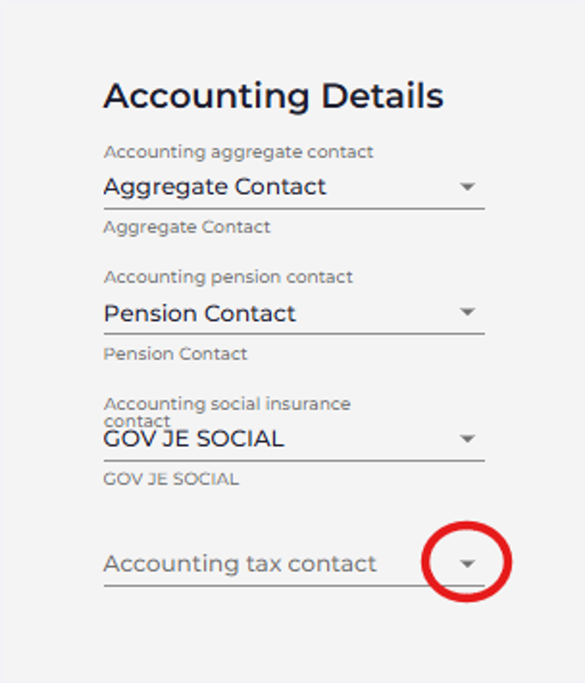 Click on the Accounting Tax Contact drop down