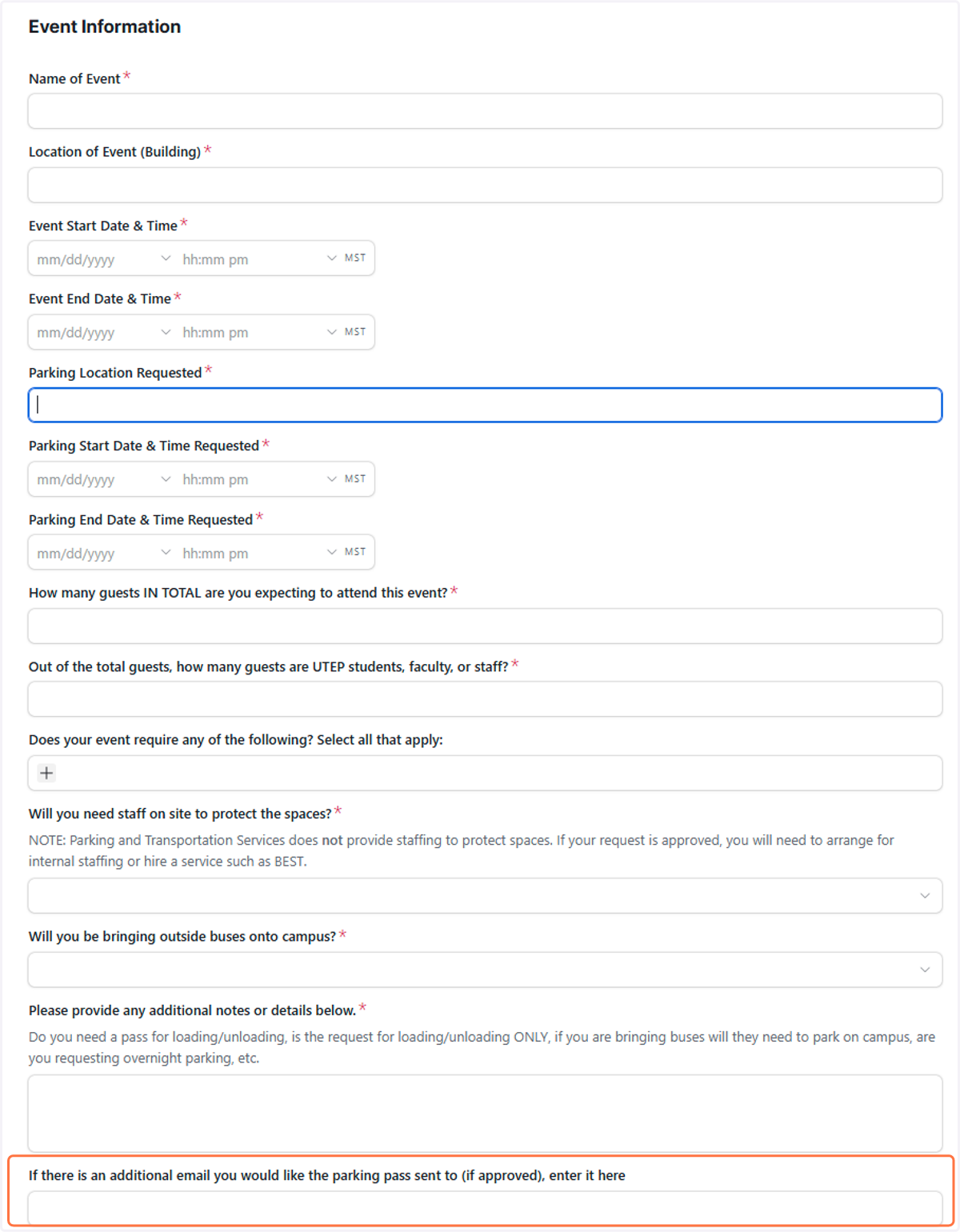 If you want the permit sent to another person, please enter it here. This email does not have to be a UTEP email.