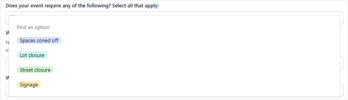 Select any of the options that you are requesting