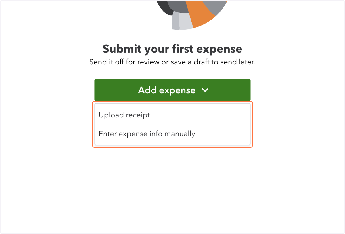 Choose "Upload receipt" to get started. This process will automatically attempt to extract info from the upload to populate the form.