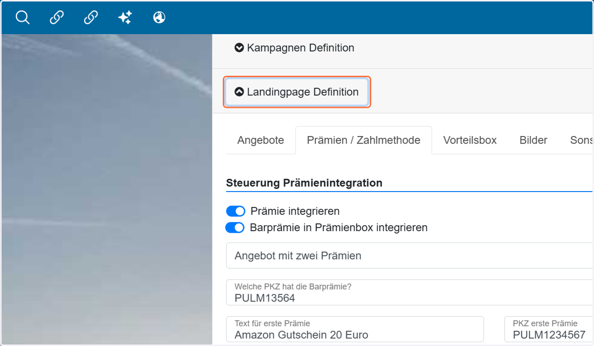 Jetzt schließt du den Bereich "Landingpage Definition" mit einem Klick