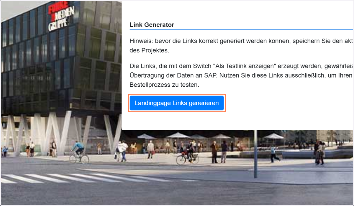 Klicke auf "Landingpage Links generieren"