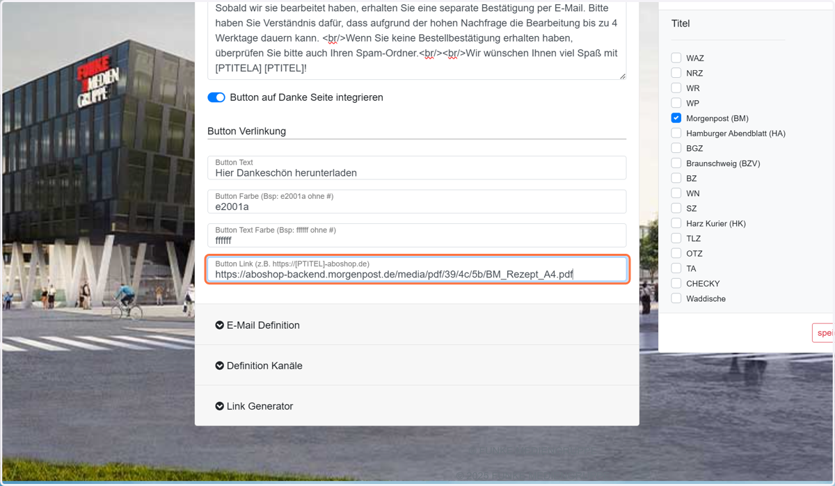 Link zur Datei oder Seite rein kopieren