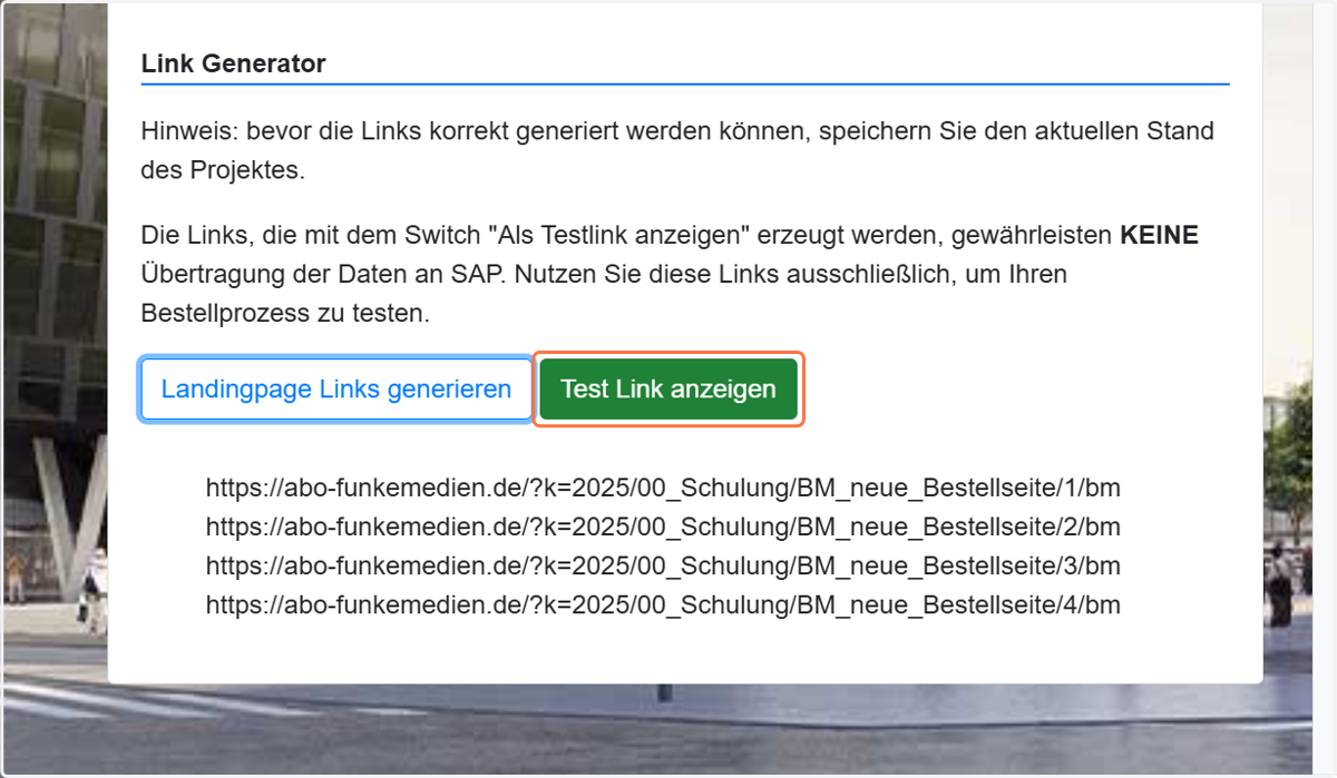 Wenn du das Angebot testen möchtest, klicke auf "Test Link anzeigen"
