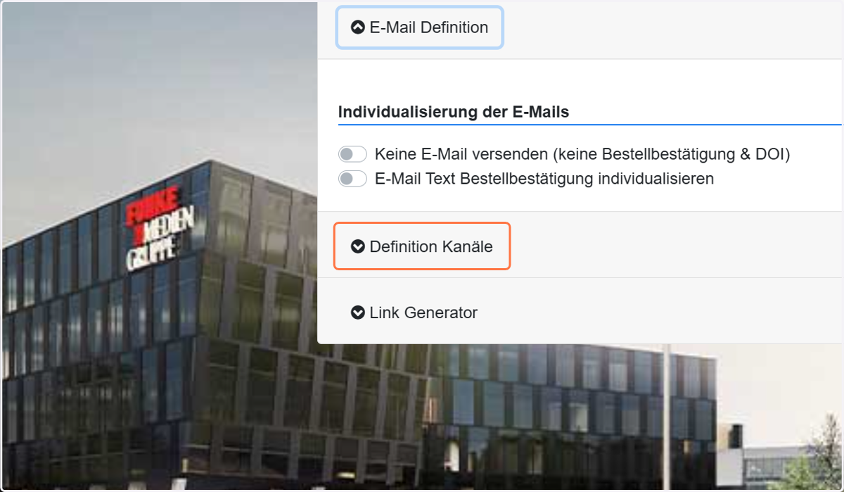 Jetzt definieren wir die Kanäle und tragen die WAKTEN ein.