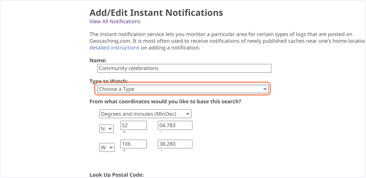 Select geocache type