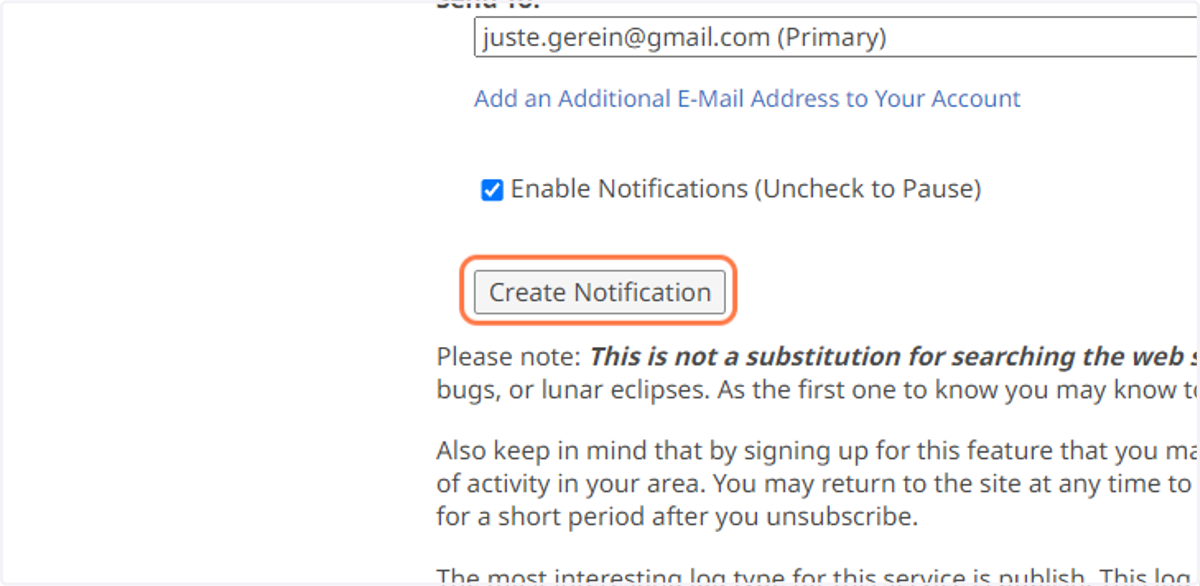 Click on Create Notification