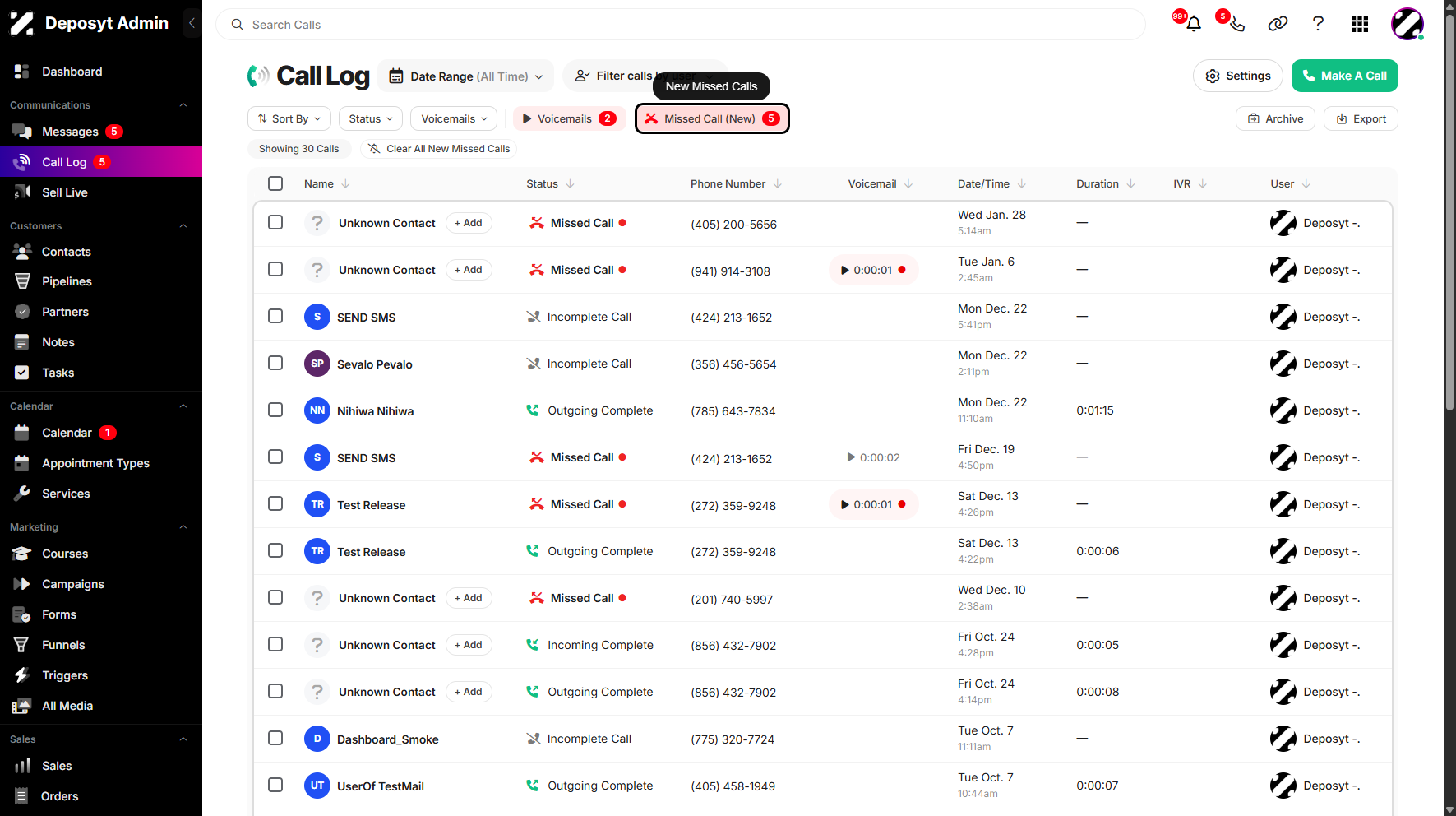 Step 3: To view your New Missed Calls in the Call Log, click on the Missed Call tab.