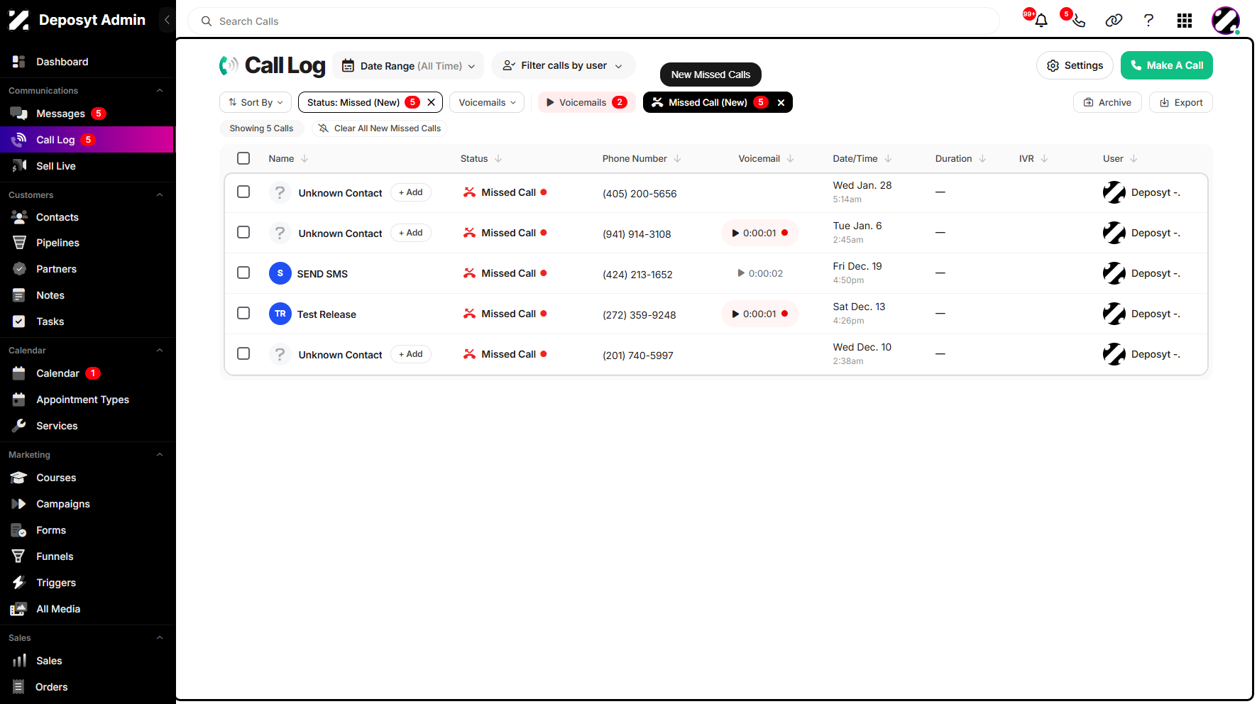 Step 4: This will filter the list to display only the calls that were not answered, allowing you to quickly identify which calls need follow-up. It helps ensure that no important communication is overlooked and makes managing missed opportunities much easier.
